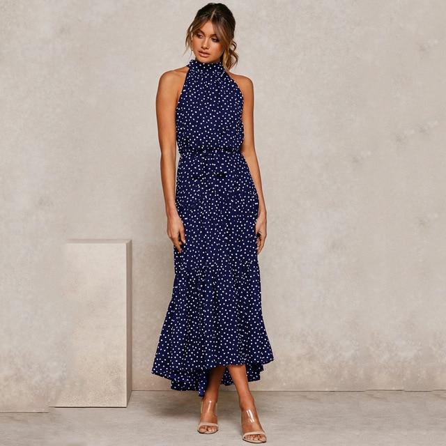 Halter Polka Dot Casual Long Dress