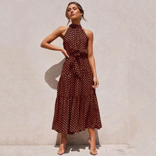 Halter Polka Dot Casual Long Dress