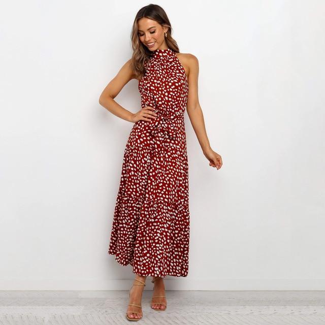 Halter Polka Dot Casual Long Dress