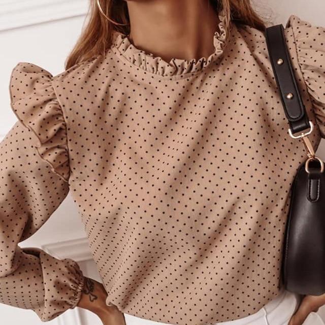 Leopard Dot Print Ruffle Blouse Shirt