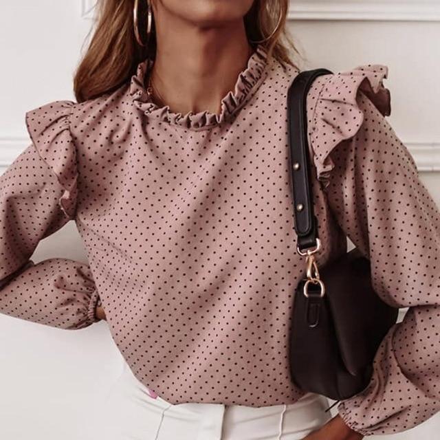 Leopard Dot Print Ruffle Blouse Shirt