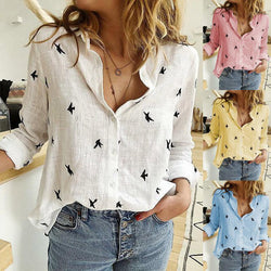 Long Sleeve Birds Print Shirt