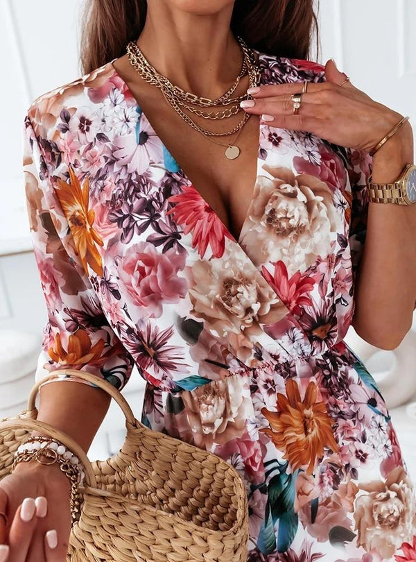 Floral Print V Neck Maxi Dress