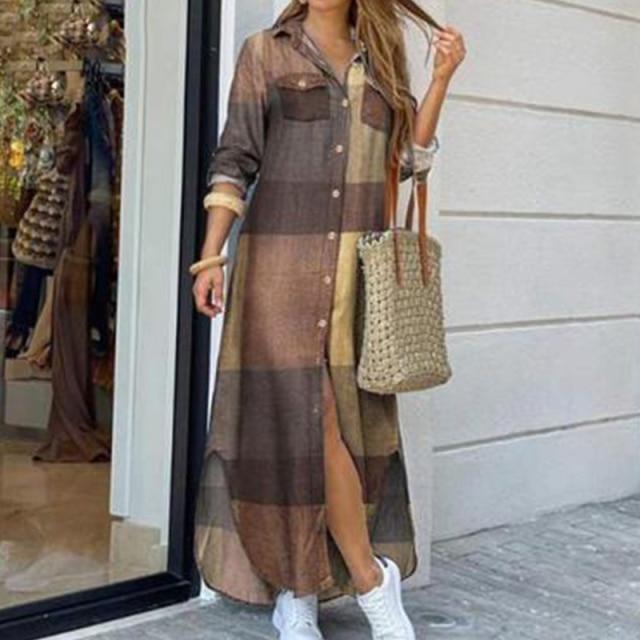 Loose Casual Long Sleeve Printed Maxi Dresses