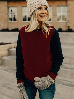 Red Long Sleeve Round Neck Stitching Top