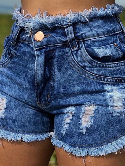 Raw Hem Ripped Denim Shorts