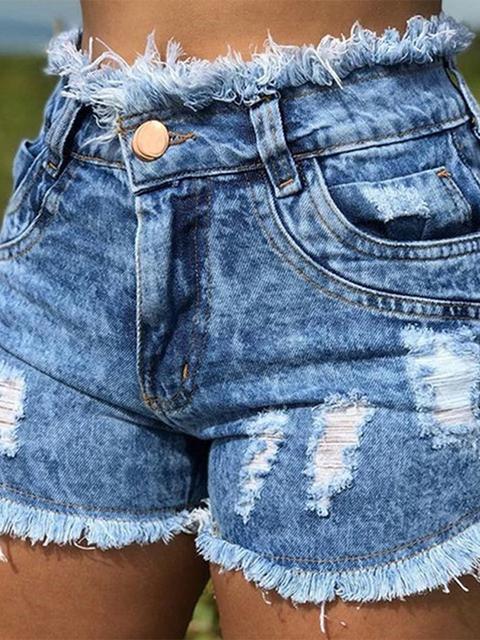 Raw Hem Ripped Denim Shorts