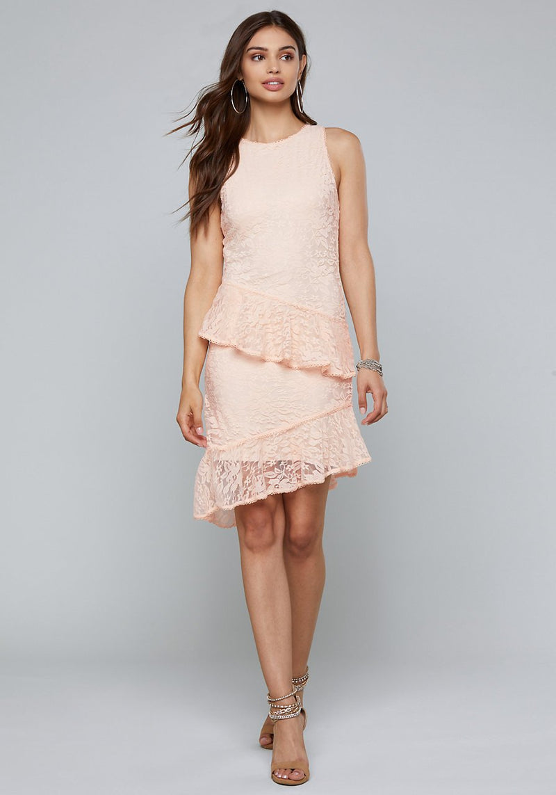 Apricot Sleeveless Floral Irregular Hem Mini Dress - Landing Closet