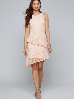 Apricot Sleeveless Floral Irregular Hem Mini Dress - Landing Closet