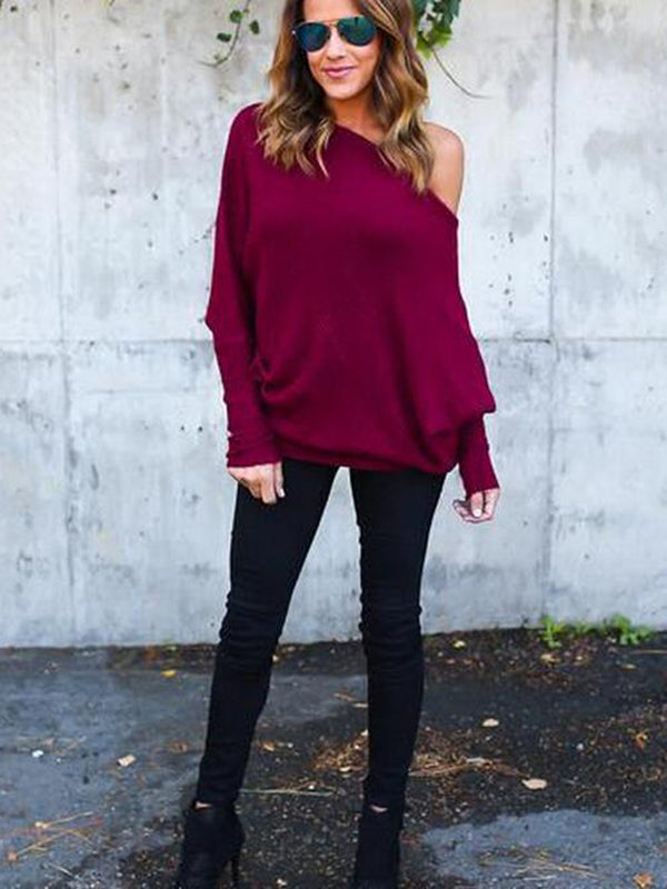 Red Collar Bat Sleeve Sweater