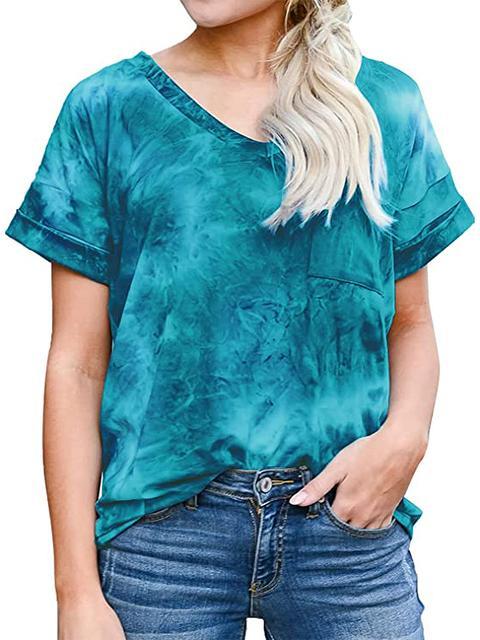 Tie-dye Print V-neck Loose Tops