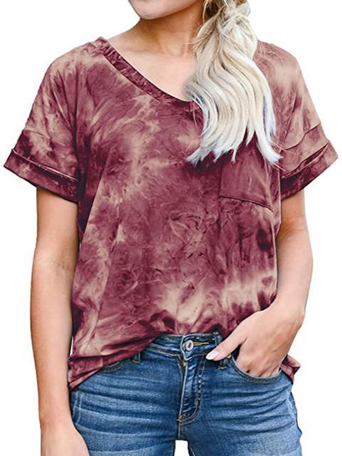 Tie-dye Print V-neck Loose Tops