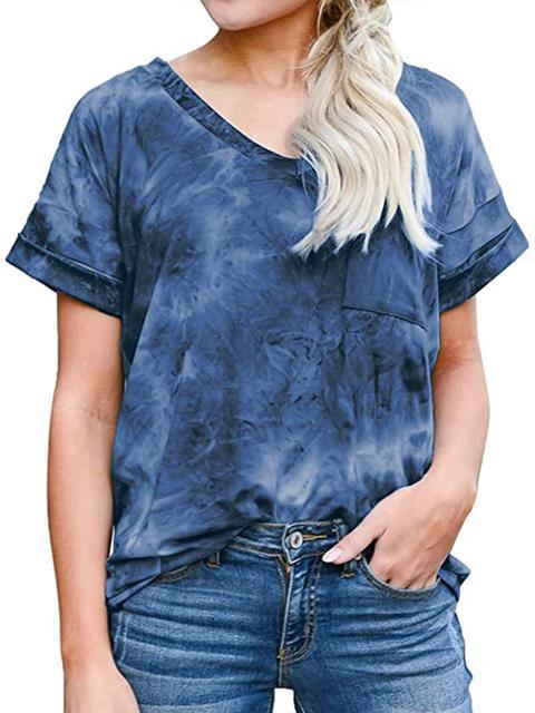 Tie-dye Print V-neck Loose Tops