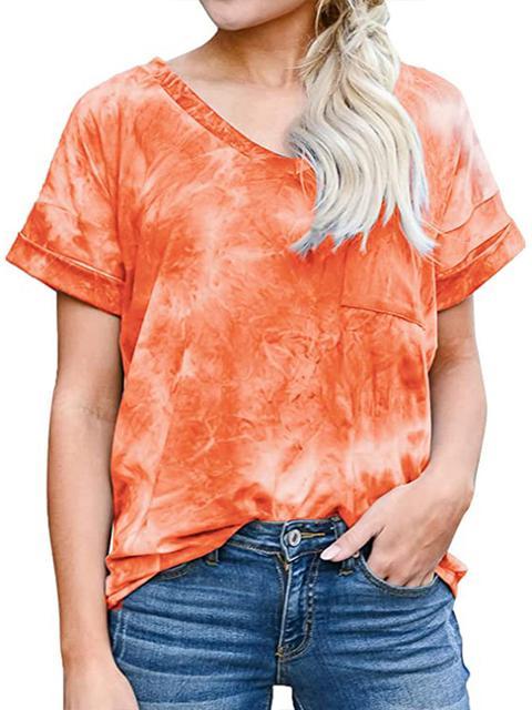 Tie-dye Print V-neck Loose Tops