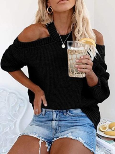 Round Neck Strapless Solid Sweater