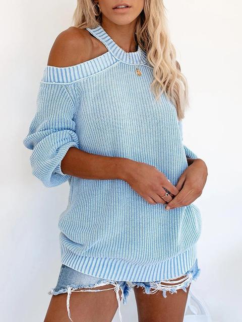 Round Neck Strapless Solid Sweater