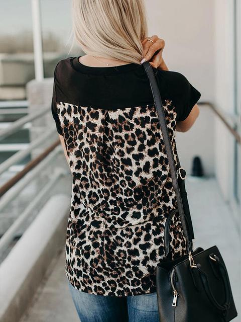 Short Sleeve Leopard Printed Splicing T-Shirt