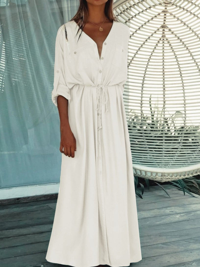 Single-breasted Belt Beach Sun Protection Shirt Long Dress