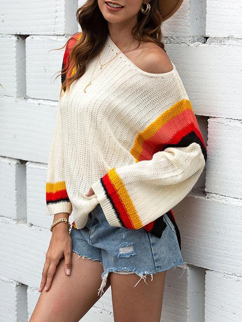 Stitched Print Loose Hollow Beach Sweater