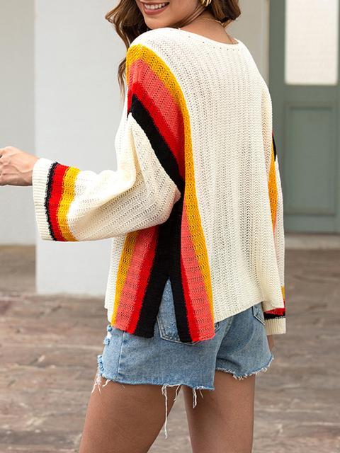 Stitched Print Loose Hollow Beach Sweater