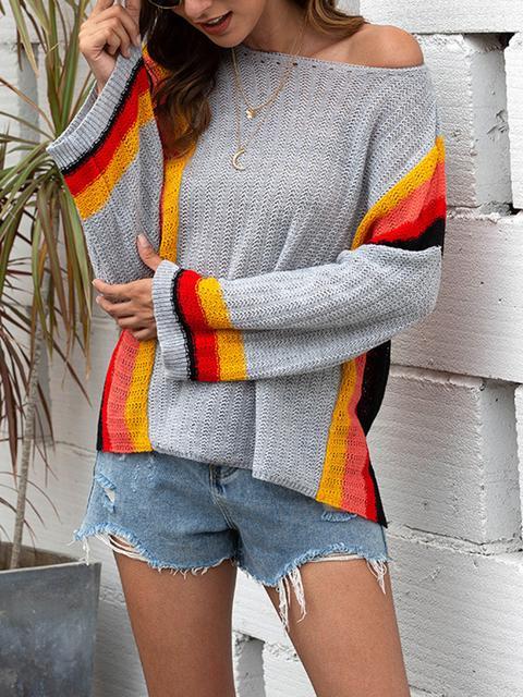 Stitched Print Loose Hollow Beach Sweater