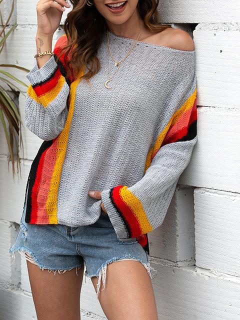 Stitched Print Loose Hollow Beach Sweater