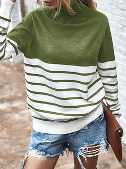 Striped Casual Turtleneck Sweater