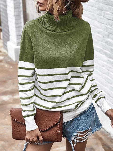 Striped Casual Turtleneck Sweater