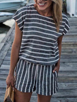 Stripes Print Casual Romper