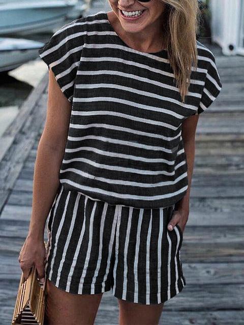 Stripes Print Casual Romper