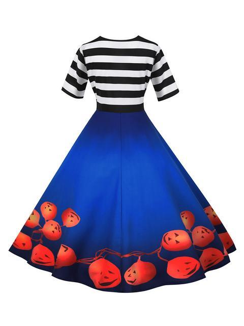 Stripes Print Pumpkin Halloween Dress