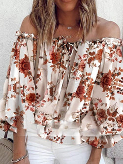 Temperament Chiffon Print Collar Loose Blouses