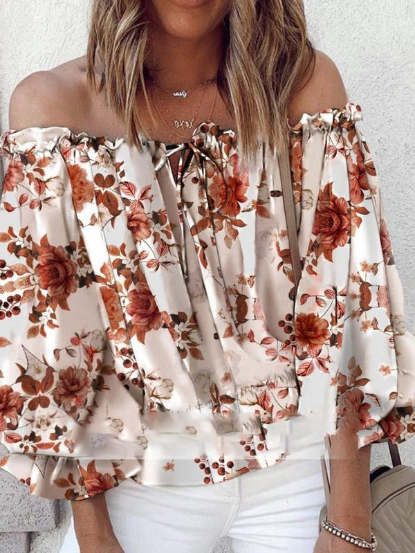 Temperament Chiffon Print Collar Loose Blouses