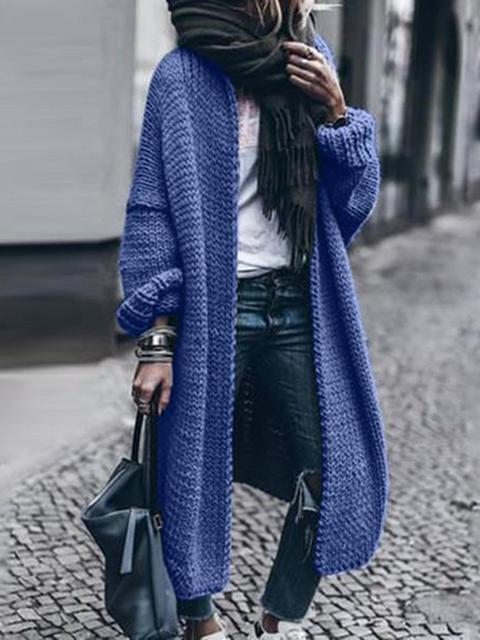 Thick Solid Long Cardigan Sweater