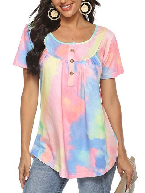 Tie-dye Print Button UP Tops