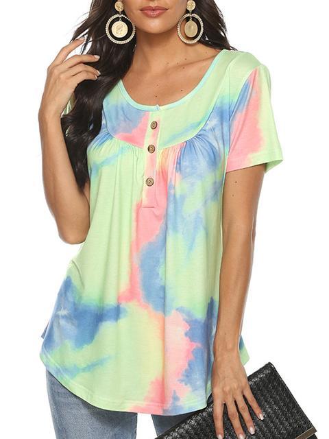 Tie-dye Print Button UP Tops