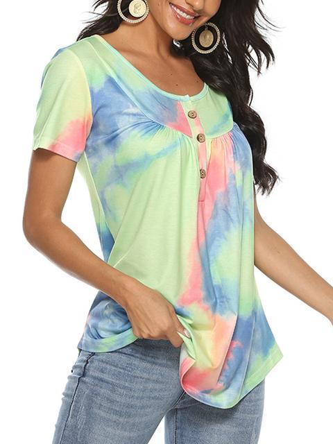 Tie-dye Print Button UP Tops