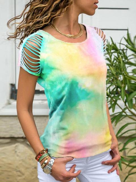 Tie-Dye Print Cold Shoulder T-shirt