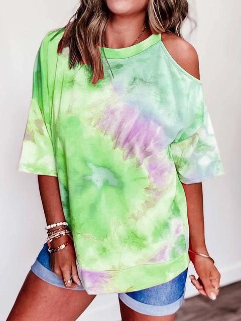 Tie-dye Print Cold Shoulder T-shirt