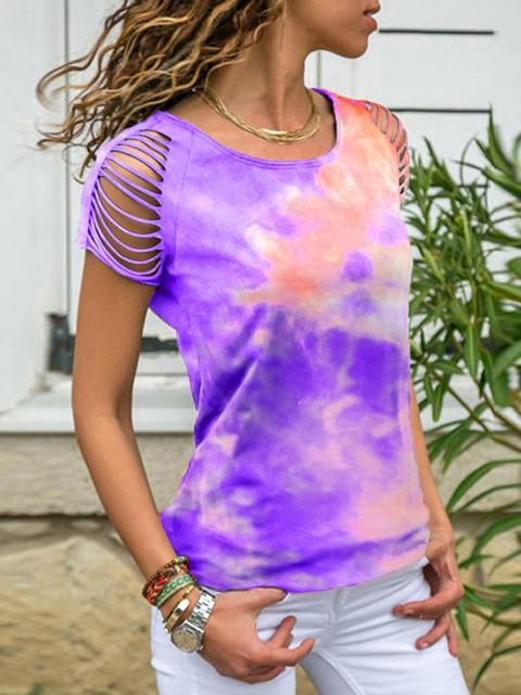 Tie-Dye Print Cold Shoulder T-shirt