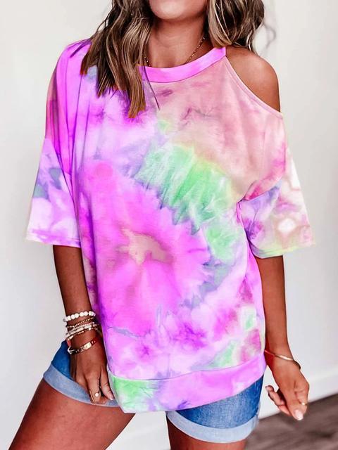 Tie-dye Print Cold Shoulder T-shirt