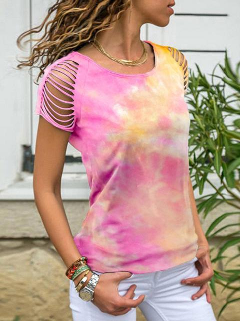 Tie-Dye Print Cold Shoulder T-shirt