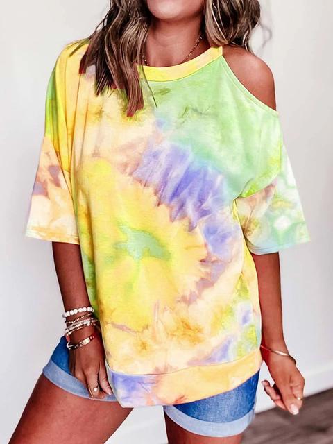 Tie-dye Print Cold Shoulder T-shirt