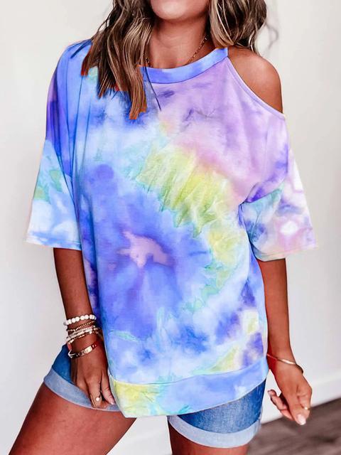 Tie-dye Print Cold Shoulder T-shirt