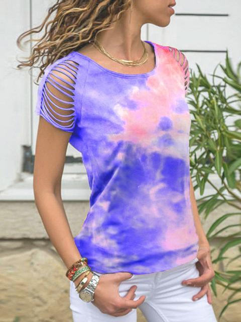 Tie-Dye Print Cold Shoulder T-shirt