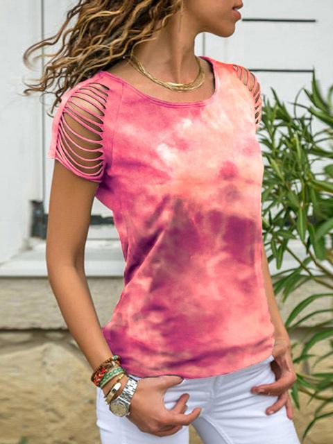 Tie-Dye Print Cold Shoulder T-shirt