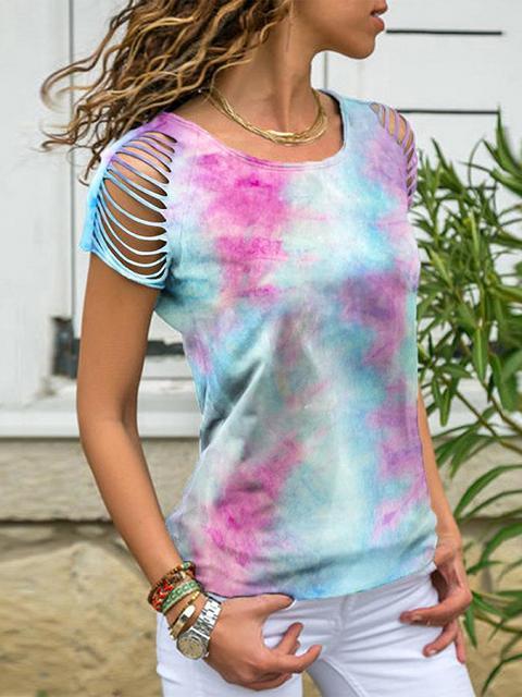 Tie-Dye Print Cold Shoulder T-shirt