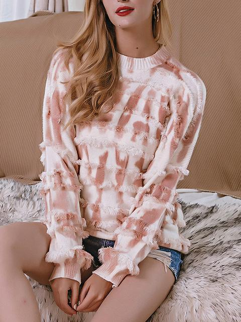 Tie-dye Print Fringe Cozy Sweater