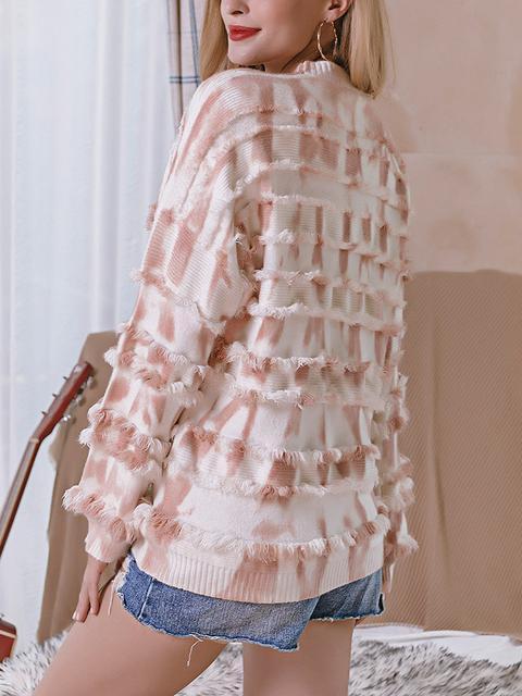 Tie-dye Print Fringe Cozy Sweater