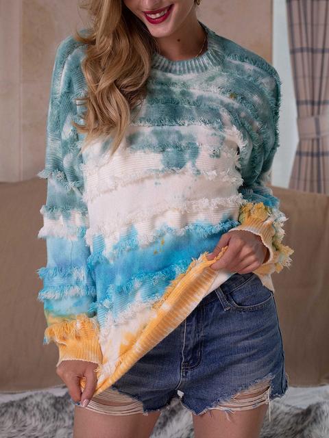 Tie-dye Print Fringe Cozy Sweater